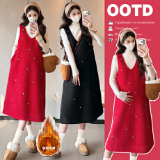 批发实拍秋冬新款加绒加厚两件套孕妇套装