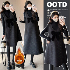 批发实拍秋冬新款加绒加厚两件套减龄孕妇套装