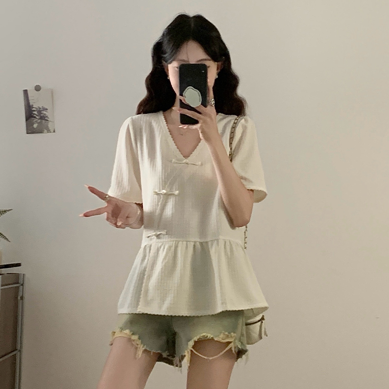 2025 여름 새로운 여성 셔츠 레트로 패션 지방 mm 루즈핏 슬림해 보이는 연령 감소 다용도 빅 사이즈 반팔 맨위 여성