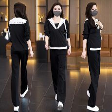 批发2026新款大码女装套装胖女孩时尚减龄宽松休闲上衣阔腿裤两件套女