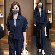 批发实拍2026秋季新款女装长袖套装大码衬衫裤子大码休闲减龄三件套女