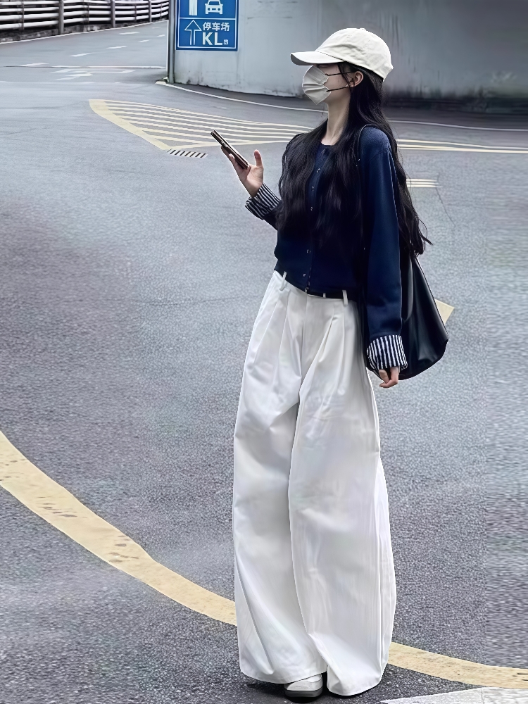韩系ootd穿搭一整套秋季开衫毛衣阔腿牛仔裤小个子减龄洋气两件套