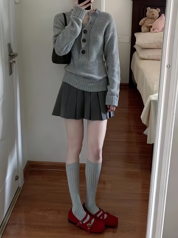 小香风套装女秋冬季韩系一整套设计感针织毛衣穿搭百褶裙两件套潮
