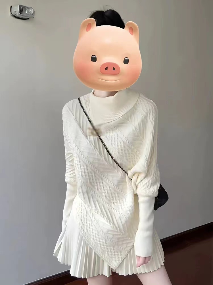小香风时尚套装穿搭一整套秋冬新款高级感斗篷针织衫百褶裙两件套
