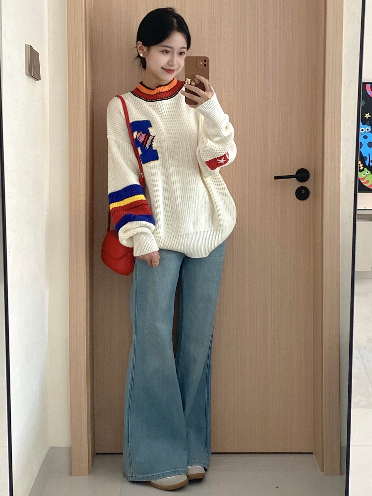 秋冬搭配一整套韩系减龄套头针织衫牛仔裤韩系慵懒风两件套套装女