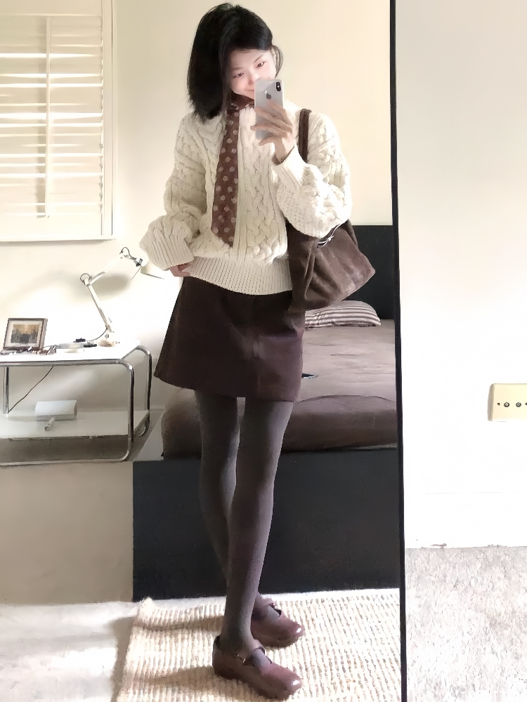 韩系学院风套装女2025秋冬新款费尔岛针织衫毛衣半身裙两件套装潮
