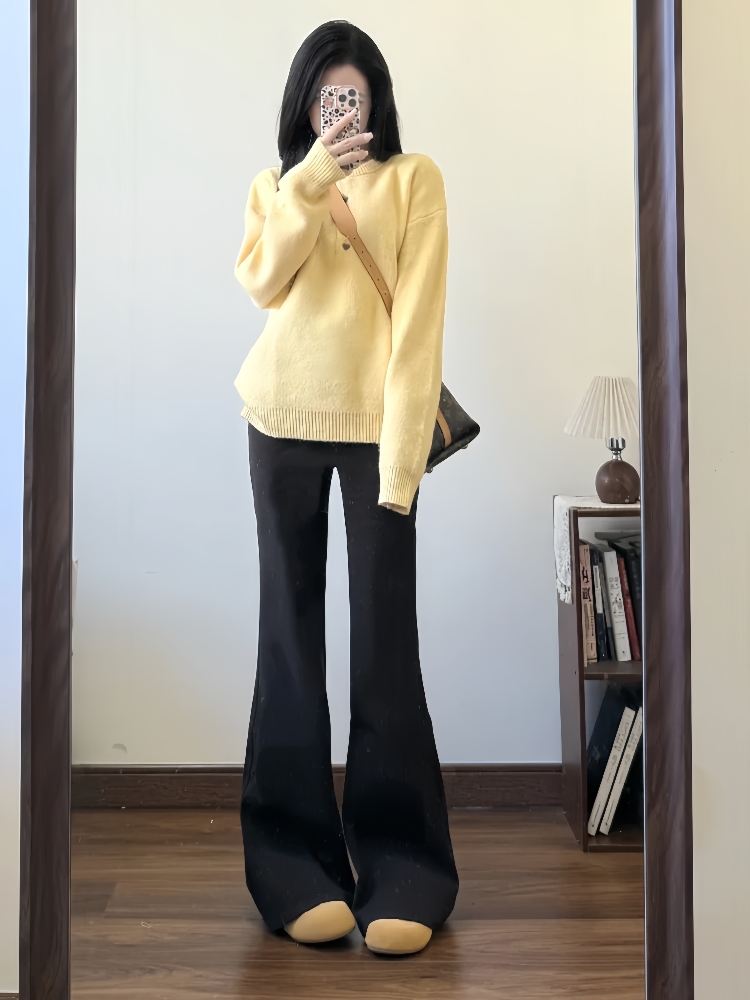 氛围感针织衫女2025秋冬韩系巨好看软糯减龄毛衣牛仔裤两件套装潮
