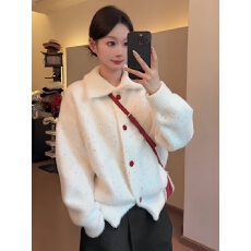 批发韩系慵懒风高领白色彩点针织开衫冬季<b class='q'>新款</b>翻领加厚<b class='q'>毛衣</b>外套<b class='q'>毛衣</b>潮