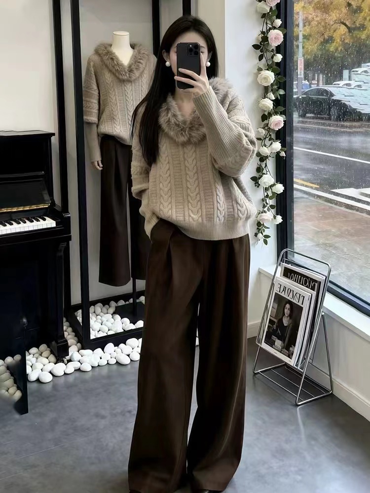 深冬穿搭一整套今年流行高级感别致时尚加厚针织毛衣休闲裤两件套