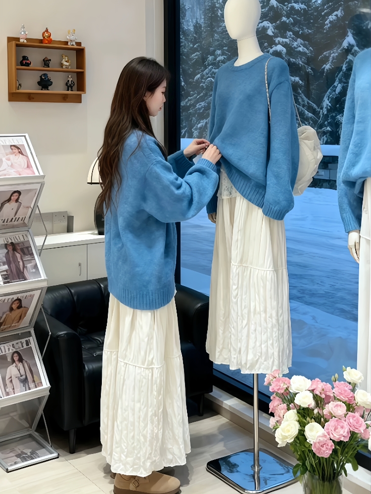 韩系一整套秋冬穿搭慵懒高级感小香风针织毛衣显瘦百搭半身裙套装