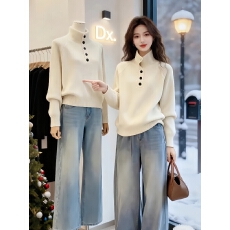 批发冬季穿搭一整套2026韩系慵懒风独特漂亮针织衫毛衣<b class='q'>牛仔</b>裤两件套女