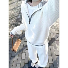 批发巨好看的冬装一整套新款慵懒风打底衫半<b class='q'>拉链</b>针织衫牛仔裤三件套潮