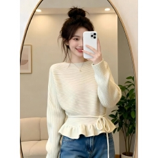 批发韩版慵懒风系带收腰<b class='q'>针织衫</b>女冬季新款时尚气质显瘦<b class='q'>宽松</b>毛衣外穿潮