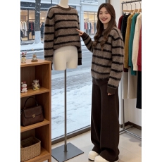 批发2025秋冬复古洋气清冷感慵懒风宽松撞色<b class='q'>条纹</b>毛衣<b class='q'>裤</b>子套装两件套潮