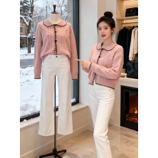 批发甜美氛围感穿搭一整套2026新款温柔风针织毛<b class='q'>衣外套</b>阔腿裤两件件套