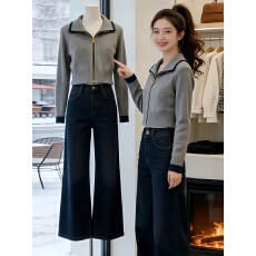 批发冬装穿搭2026超火一整套小资气质超好看独特针织<b class='q'>上衣</b><b class='q'>牛仔</b>裤套装潮