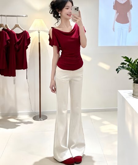 한 부서 전체 집합 ootd 착용 가져 가라. 여성 2026 여름 새로운 프랑스식 도루 센스 맨위 부츠컷 청바지 투피스 세트
