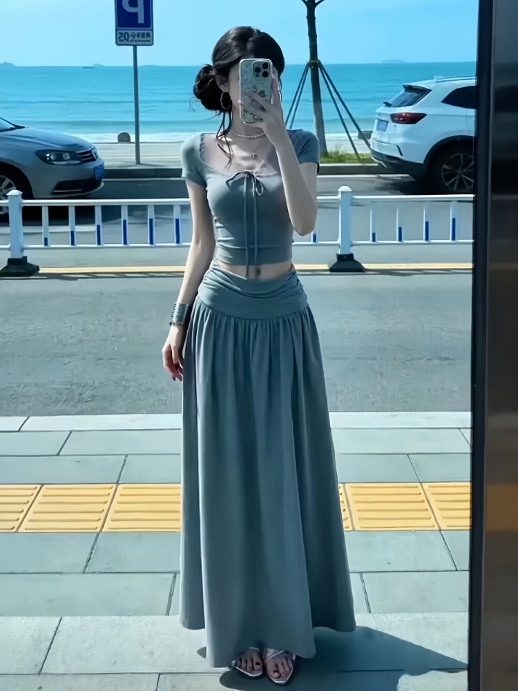 한 부서 작은 대중 아니요 명중 섹션 세트 고유 한 슈퍼 잘 생긴 ~ 중 맨위 반신 스커트 전체 집합 ootd 착용 가져 가라. 26 여름