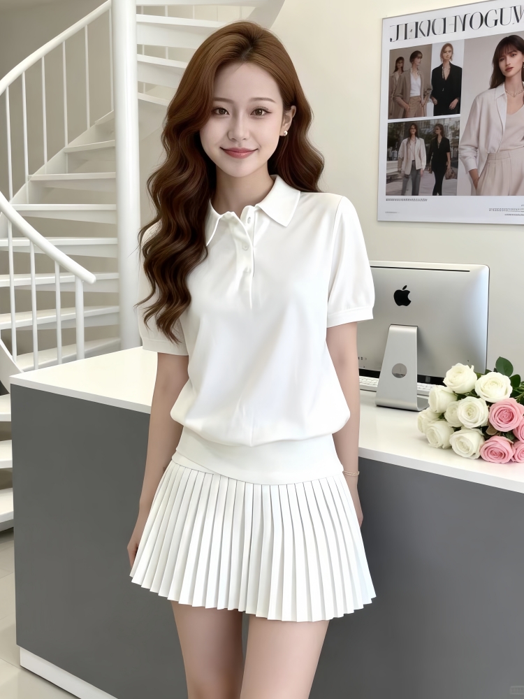 자이언트 잘 생긴 한 부서 착용 가져 가라. 전체 집합 2026 여름 새로운 캐주얼 연령 감소 니트 맨위 플리츠 미니 스커트 세트