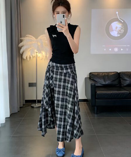 여름 여성 의류 연령 감소 전체 집합 ootd 착용 잡아라. 의류 반신 스커트 고급 센스 고유 한 아름다운 아름다운 작은 세트