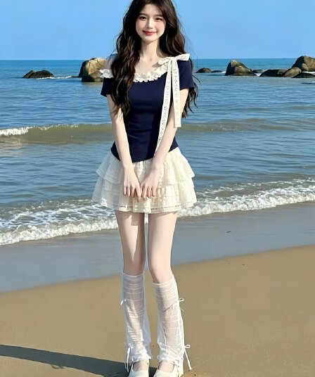 한 부서 달콤한 스타일 세트 여성 여름 레이스 비스듬한 어깨 스트랩 반팔 맨위 하이웨이스트 케이크 미니 스커트 투피스 세트 트렌디