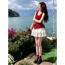 批发海边度假穿搭<b class='q'>套装</b>女2026夏装小个子超火<b class='q'>雪纺</b>挂脖上衣短裙一整套潮