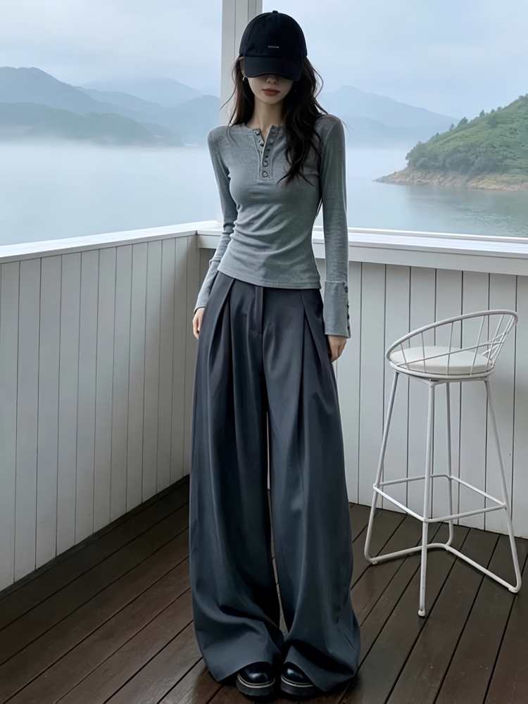 韩系巨好看ootd穿搭一整套2026秋季新款慵懒风上衣阔腿裤两件套装