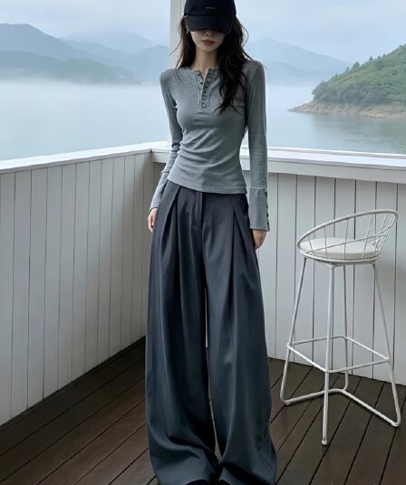 한 부서 자이언트 잘 생긴 ootd 착용 가져 가라. 전체 집합 2026 가을 새로운 느긋한 바람 맨위 와이드 레그 팬츠 투피스 슈트