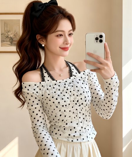 섹시함 핫걸 레이스 조각 페이크 레이어드 기본 셔츠 여성 인사이드 가져 가라. 디자인 센스 가을 몸매 가꾸기 긴팔 티셔츠 맨위