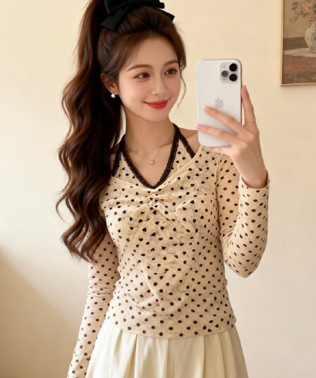 순수한 욕망 바람 핫걸 레이스 조각 행침 목 페이크 레이어드 작은 셔츠 여성 의류 가을 새로운 미니멀리즘 품격 슬림해 보이는 맨위