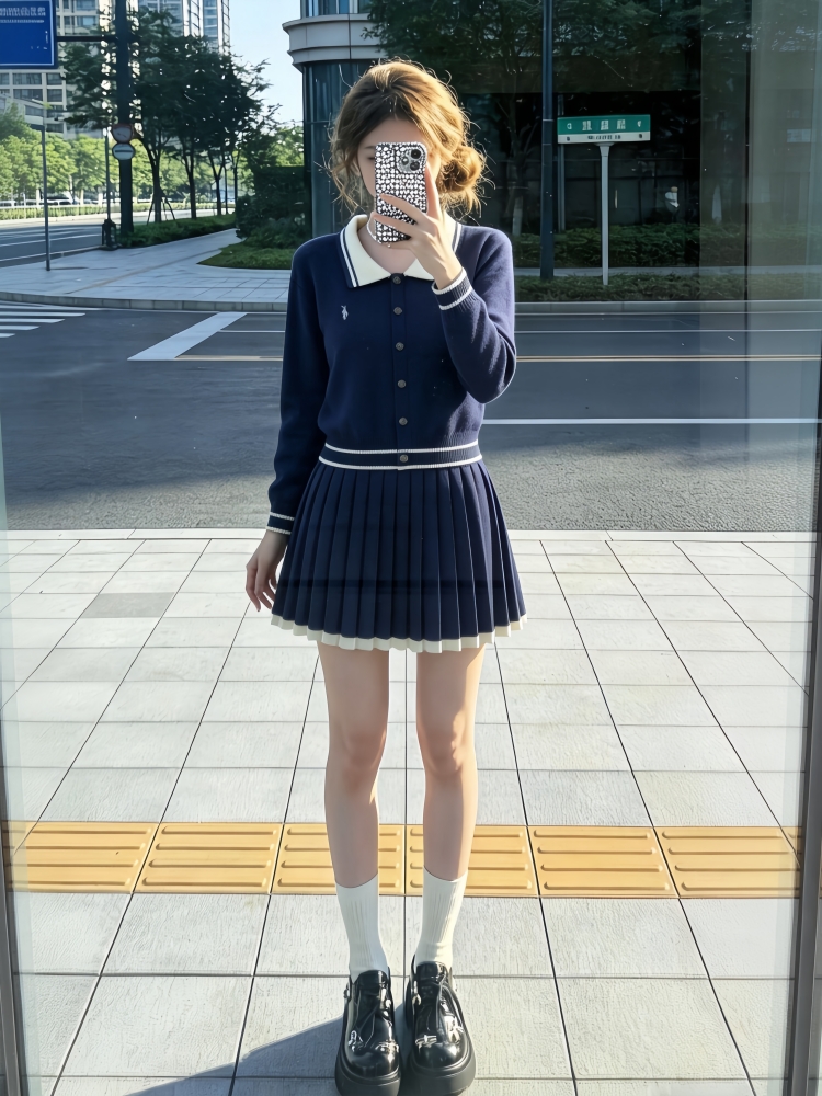 学院风减龄穿搭一整套气质针织套装女秋冬高级感毛衣半身裙两件套