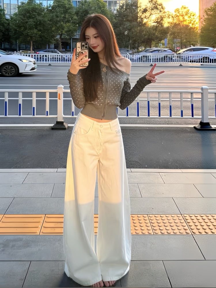 韩系巨好看穿搭一整套2026秋季新款斜肩针织上衣女阔腿裤两件套装