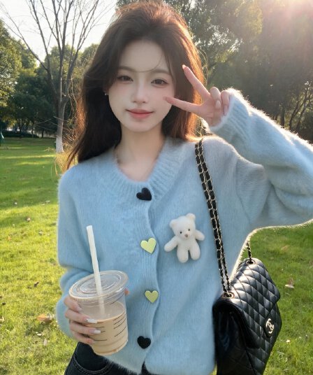 한 부서 달콤한 스타일 니트 오픈 가디건 스웨터 여자 2026 가을 겨울 연령 감소 루즈핏 다용도 긴팔 재킷 부드러운 찹쌀 맨위