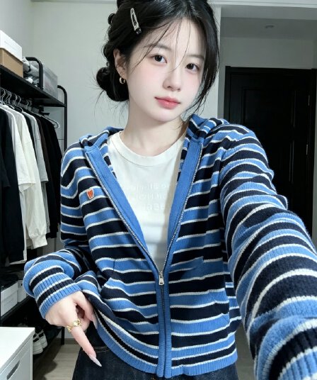레트로 배색 스트라이프 니트 오픈 가디건 여성 가을 2026 새로운 디자인 센스 후드 지퍼 재킷 긴팔 스웨터