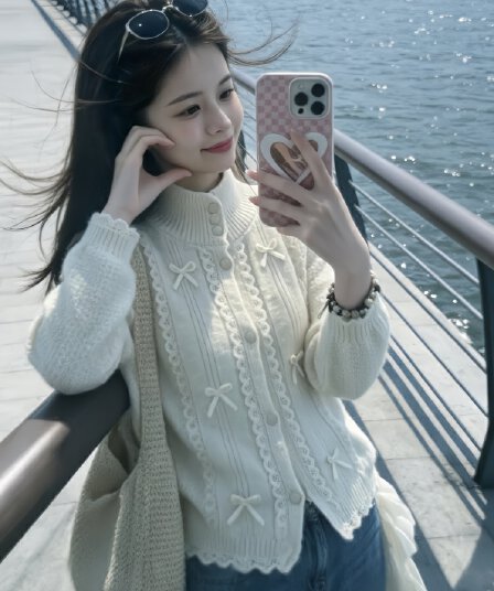 부드러운 느긋한 바람 반하이넥 나비 매듭 니트 오픈 가디건 맨위 여성 가을 겨울 새로운 디자인 센스 스웨터 코트 트렌디