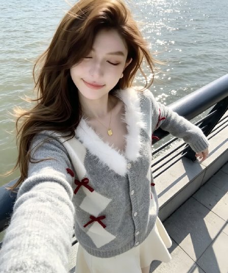 레트로 링 그리드 나비 매듭 털 모피 칼라 니트 오픈 가디건 스웨터 여자 가을 겨울 새로운 부드러운 찹쌀 편안함 니트 재킷 트렌디