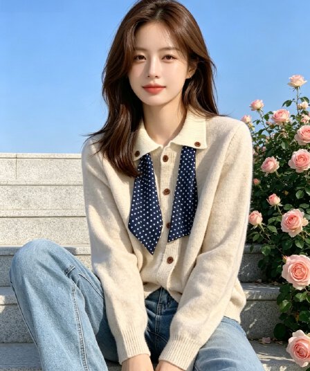 한 부서 스카프 폴로 칼라 니트 스웨터 여성 2026 가을 겨울 새로운 디자인 센스 슬림해 보이는 작은 키 긴팔 스웨터 코트