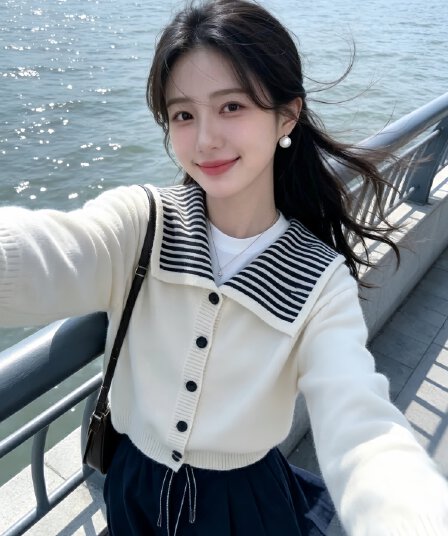한 부서 학원 스타일 해군 칼라 스트라이프 싱글 줄 버튼 스웨터 여자 2026 가을 겨울 새로운 니트 카디건 코트 맨위