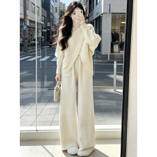 批发时尚法式套装女2026秋冬<b class='q'>新款</b>慵懒风设计感针织<b class='q'>上衣</b>阔腿裤两件套潮