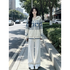 批发费尔岛针织套<b class='q'>装</b><b class='q'>女</b>2026秋冬新款氛围感连帽毛衣开衫牛仔裤两件套潮