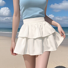 批发实拍~蛋糕蓬蓬短裙女2025春夏高腰显瘦减龄百褶裙a字荷叶边半身裙