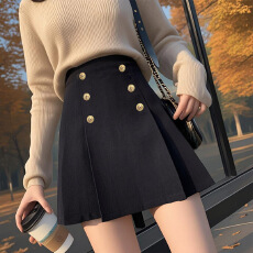 批发实拍2025春秋新款网红百搭品质西装百褶裙 半身裙 A字裙子金属扣