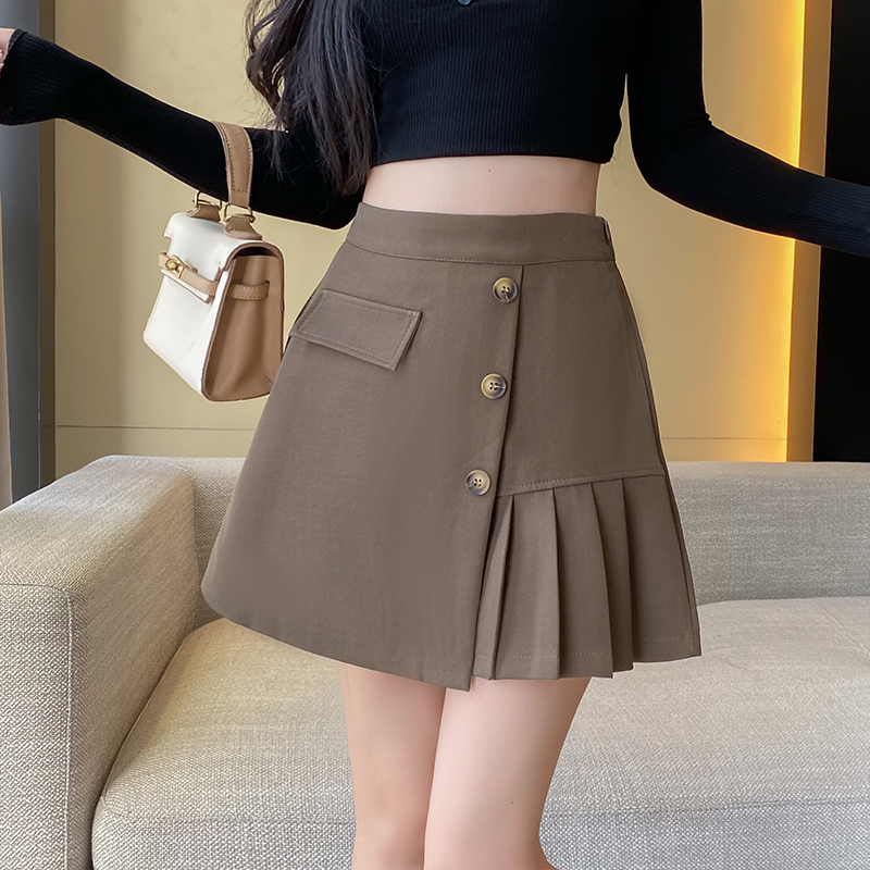 FA36805# 咖色西装短裤女新款大码胖妹妹显瘦美拉德穿搭A字阔腿短裙裤 服裝批發女裝批發服飾貨源
