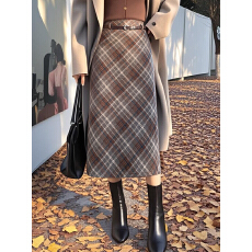 批发实拍格子毛呢半身裙女小个子半裙秋冬中长款a字裙直筒格纹<b class='q'>格子裙</b>