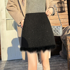 批发实拍2025秋冬<b class='q'>新款</b>女装小香毛毛半身裙防走光辣妹显瘦a字裙包臀裙