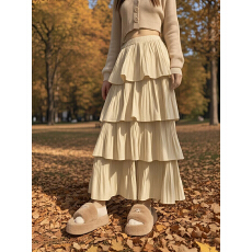 批发实拍韩国丝绒半身裙女秋冬季2025<b class='q'>新款</b>高腰显瘦遮胯A字百褶蛋糕裙