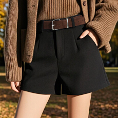 批发实拍毛呢靴裤女2025秋冬百搭呢子高腰阔腿休闲裤A字纽扣显瘦<b class='q'>短裤</b>