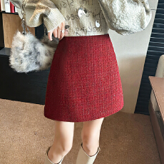 批发实拍名媛金线亮丝毛呢半身裙2025新款<b class='q'>秋</b>冬高腰包臀A字裙显瘦短裙