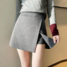 批发实拍~灰色<b class='q'>西装</b>半身<b class='q'>裙</b>女不规则显瘦高腰a字<b class='q'>裙</b>黑色大码开叉短裤<b class='q'>裙</b>子