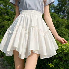 批发实拍高腰百搭白色半身裙子春季小个子A字裙不规则木耳边<b class='q'>蓬蓬</b><b class='q'>短裙</b>